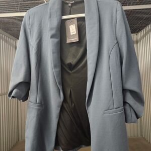 Fashion Nova Blue Blazer Modern Open Front